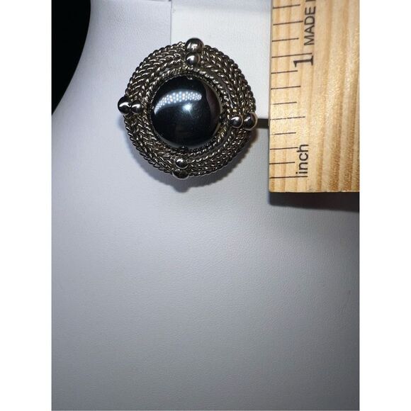 Vintage Silver Tone Rope Cabochon Chunky Stud Earrings - Picture 6 of 6